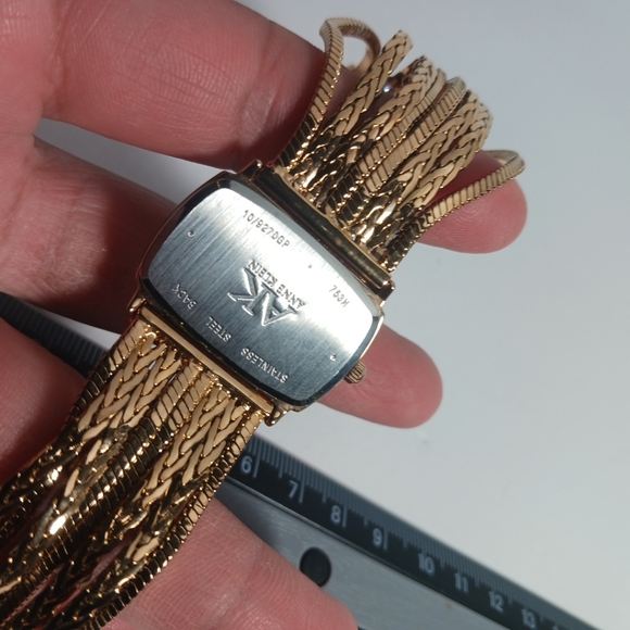 Anne Klein Womens Mother of Pearl Diamond Accented Dial Gold Tone Chain Watch - Picture 7 of 8